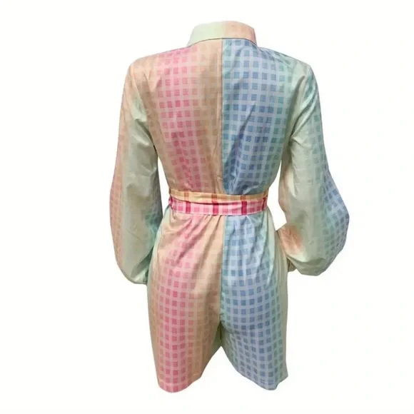 Passion Shirt Collar Colorful Plaid Casual Jumpsuit - Picture 3 of 3